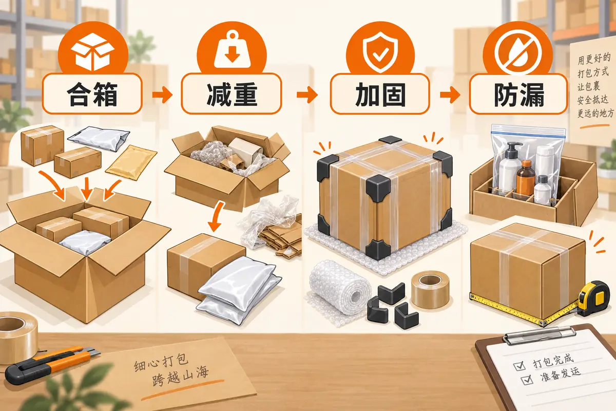 国际集运合箱减重加固和防漏包装示意图