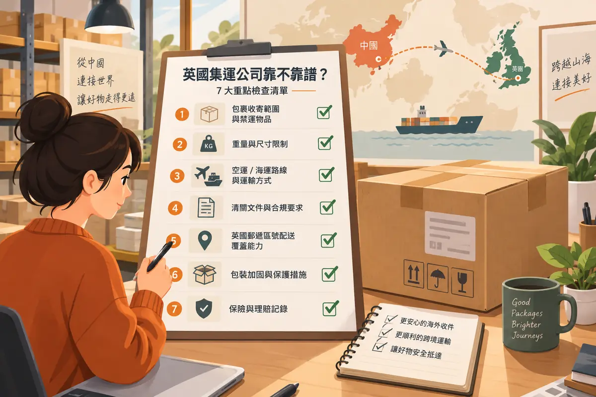 用户核对英国集运公司的收寄范围、计费、线路、清关、派送、包装与保障
