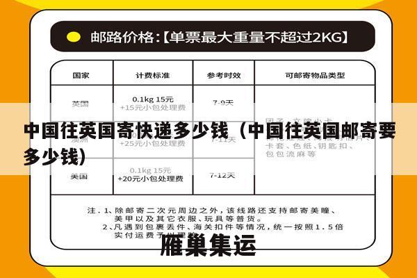 中国往英国寄快递多少钱（中国往英国邮寄要多少钱）